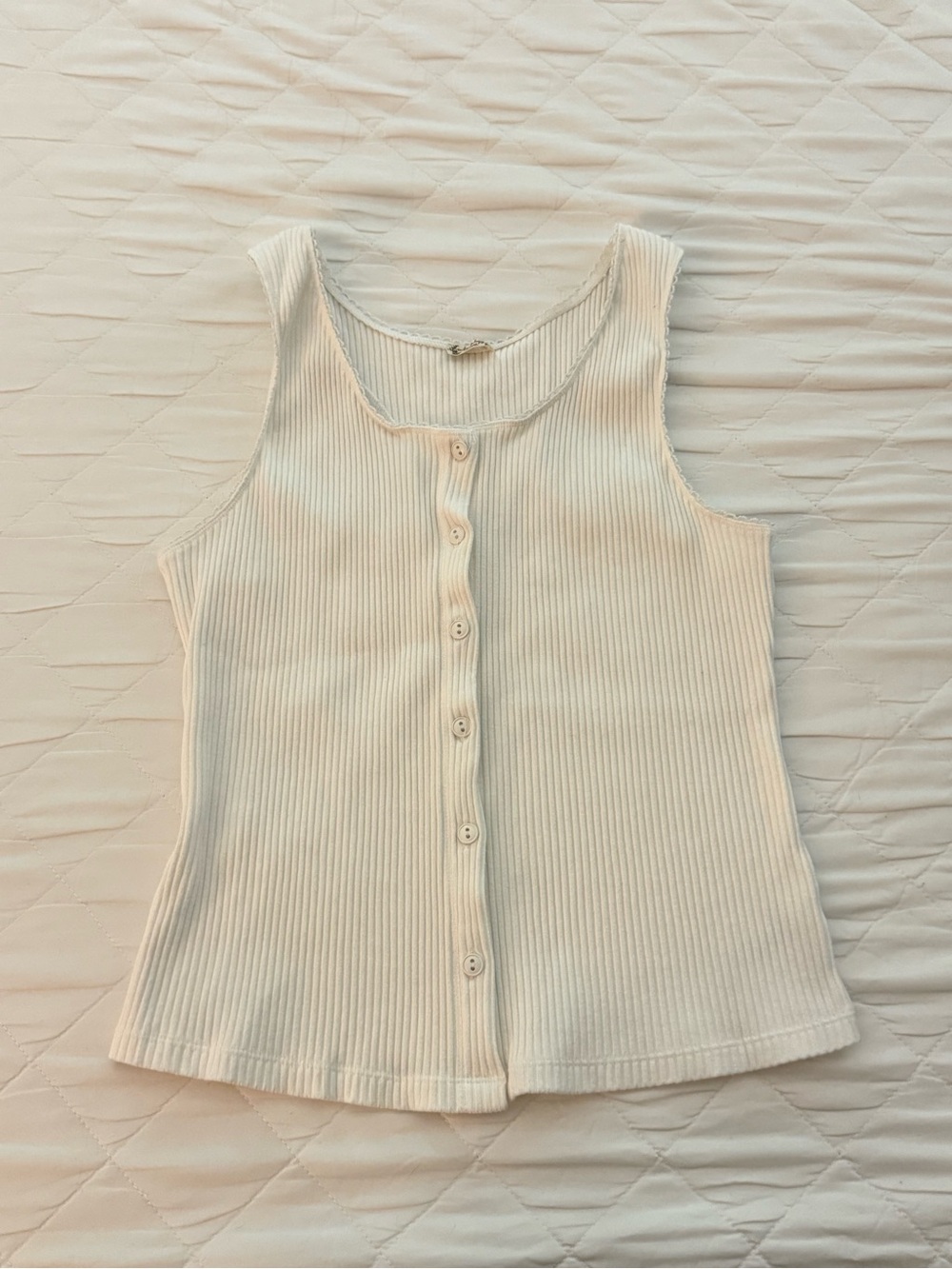 Intimately by People Ribbed Button-Front Tank Top - Cream Size L